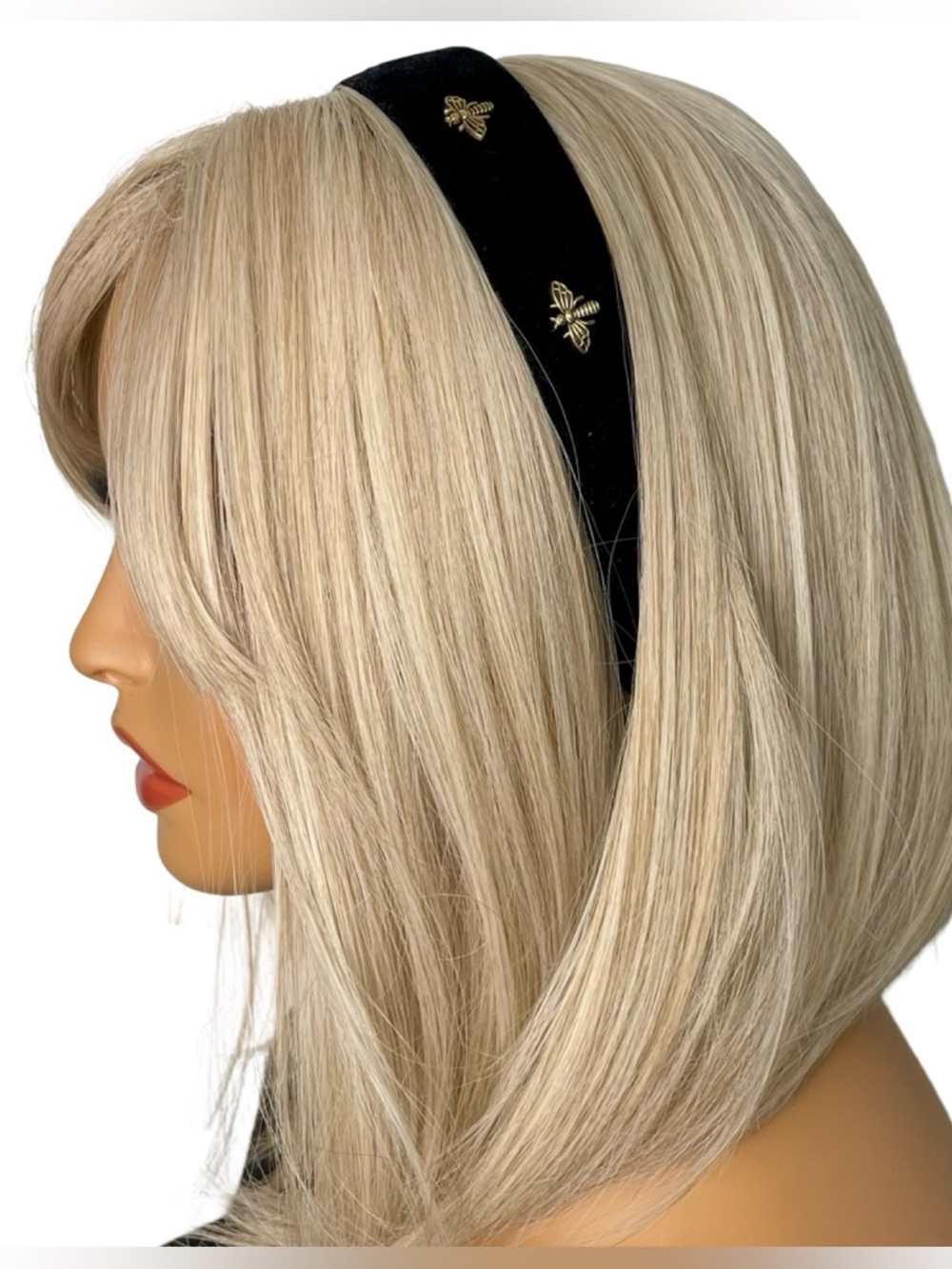Black Velvet Gold Bee Headband | Luxe Designer Style Statement Hair Accessory